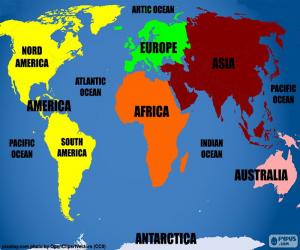 yapboz Dünya Haritası kıtalar ve okyanuslar ile